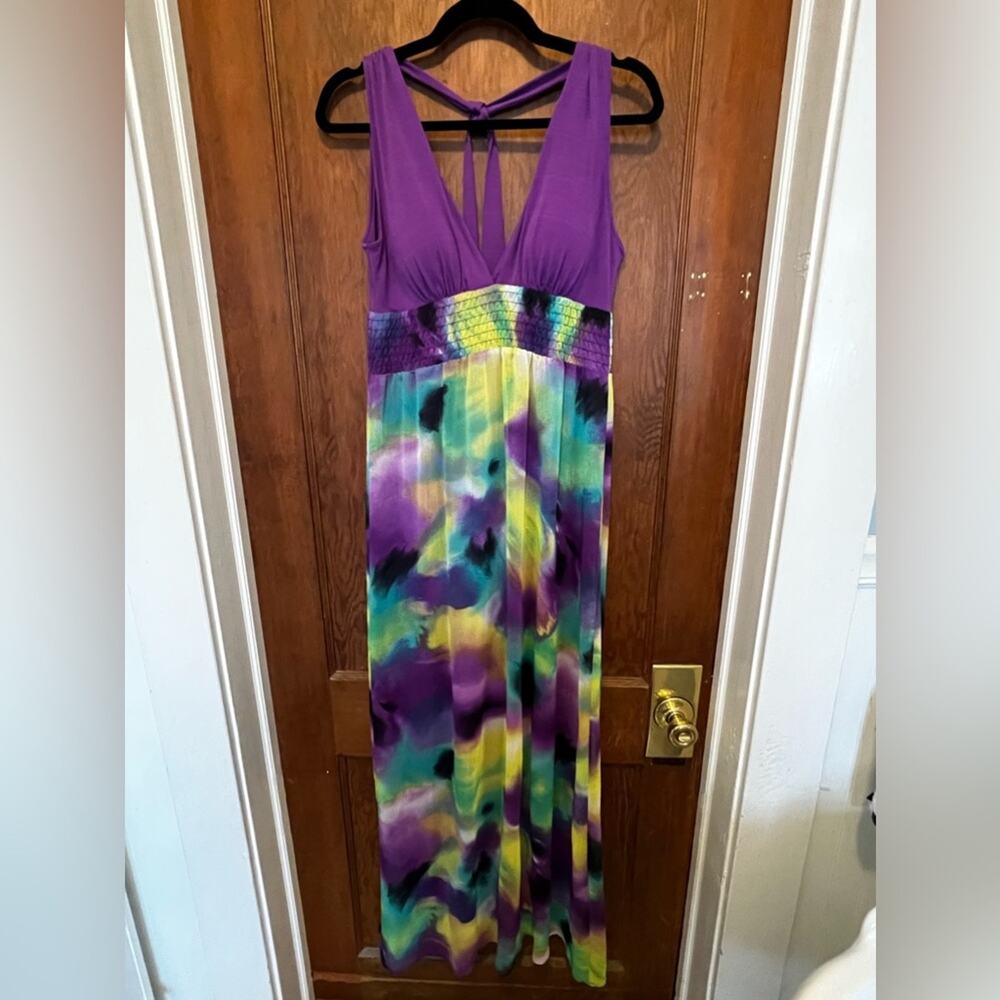 EUC Candie’s Halter Purple Watercolor Maxi Dress Small Y2K‎